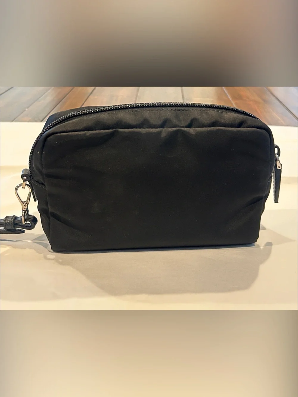 NEW Prada Black Nylon Zip Wristlet with Silver Triangle Logo